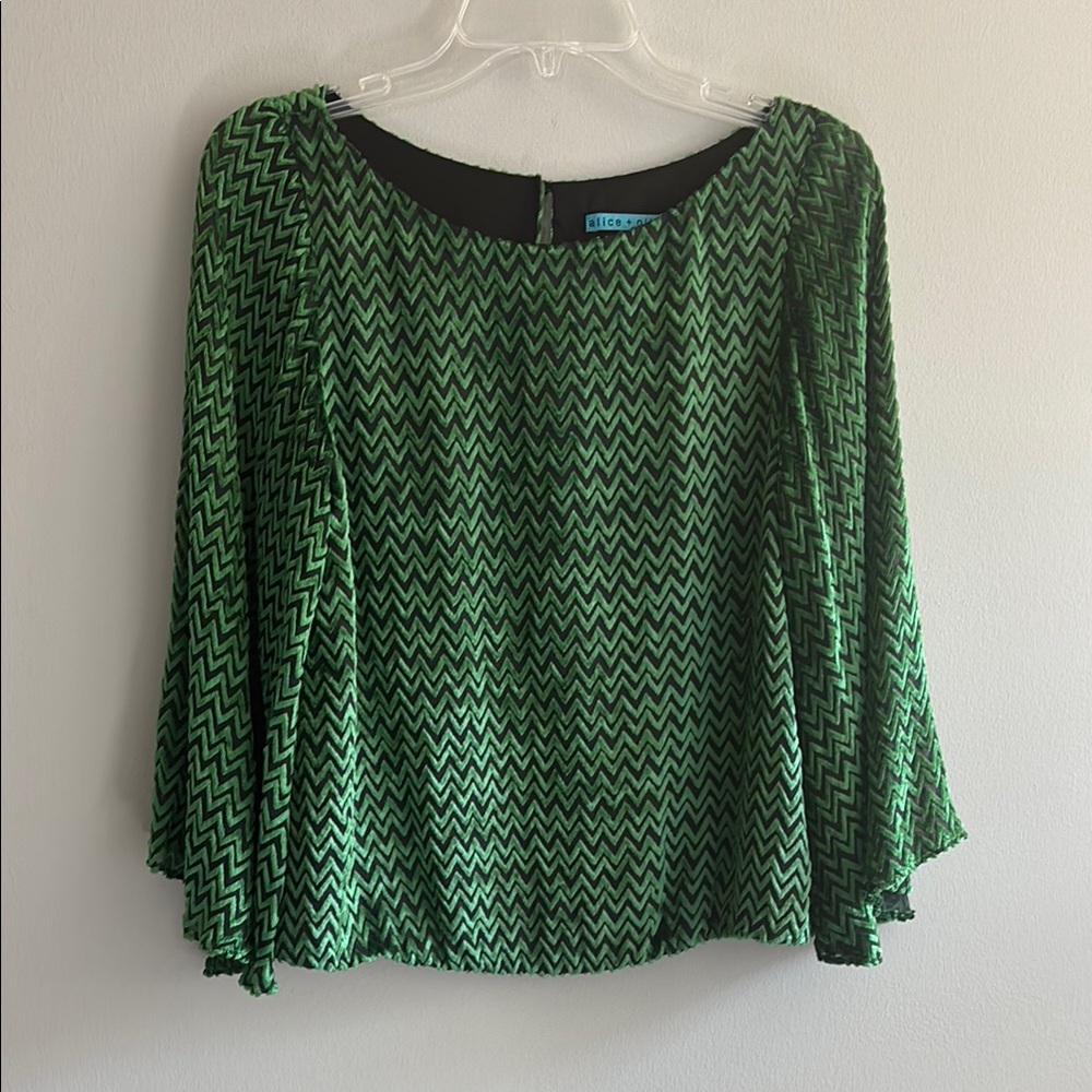 Alice + Olivia semi sheer chevron print wide flutter sleeve top